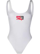 Diesel Double Logo Print Swimsuit - White