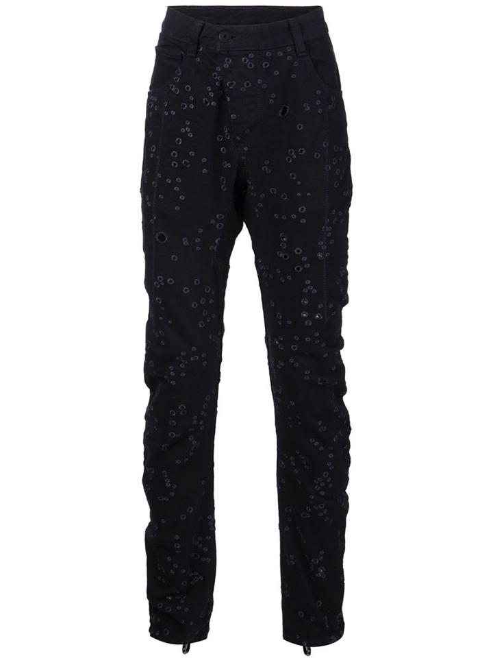 11 By Boris Bidjan Saberi Hand Embroidered Denim Jeans, Men's, Size: M, Black, Cotton
