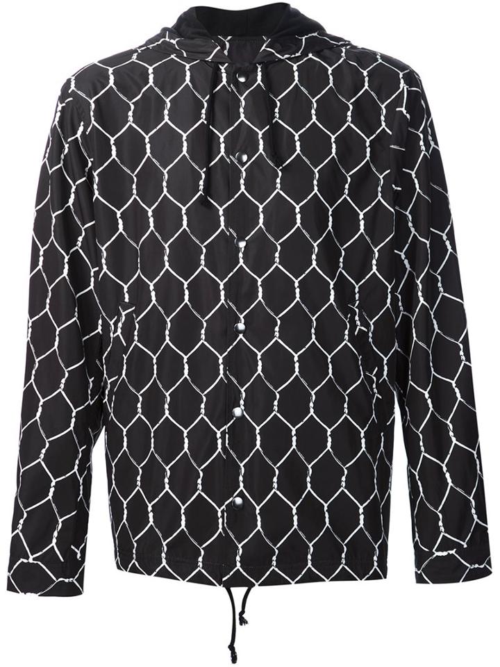 Undercover Geometric Print Hooded Jacket, Men's, Size: 3, Black, Polyester