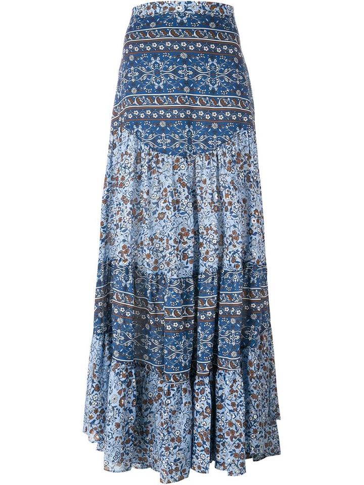 See By Chloé Boho Floral Print Maxi Skirt, Women's, Size: 36, Blue, Cotton