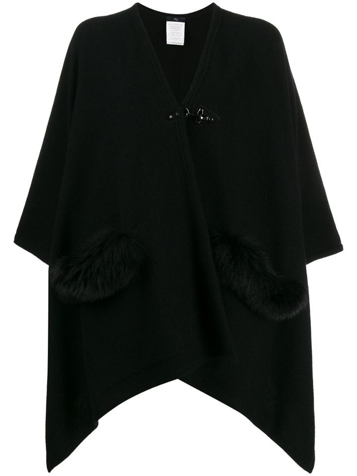 Fay Fur-trim Poncho - Black
