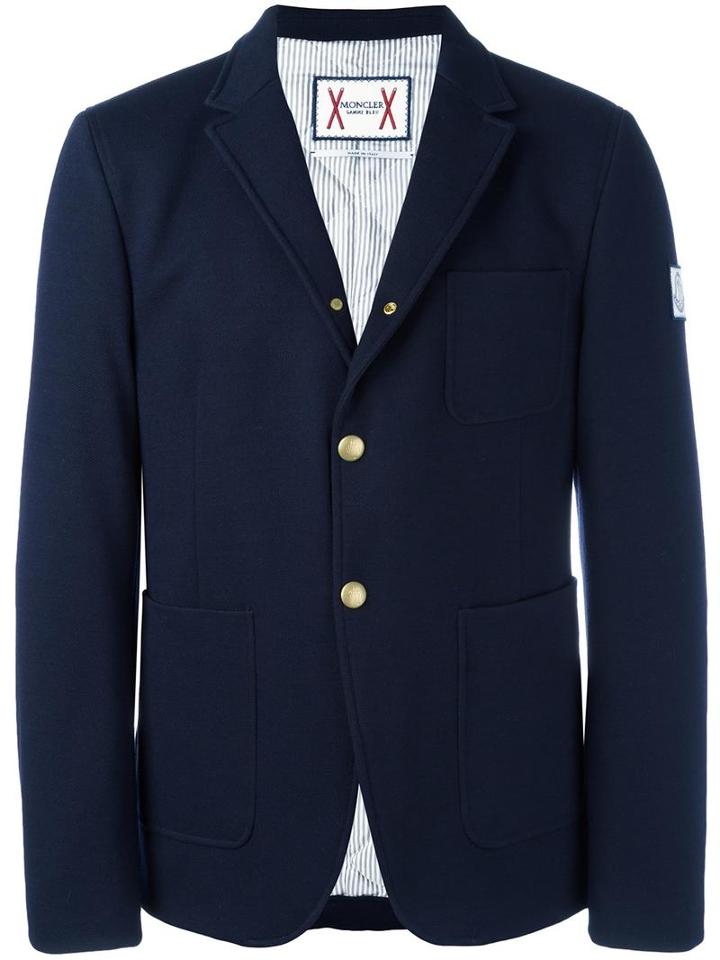 Moncler Gamme Bleu Patch Pockets Blazer, Men's, Size: 3, Blue, Cotton/polyamide/acrylic/feather Down