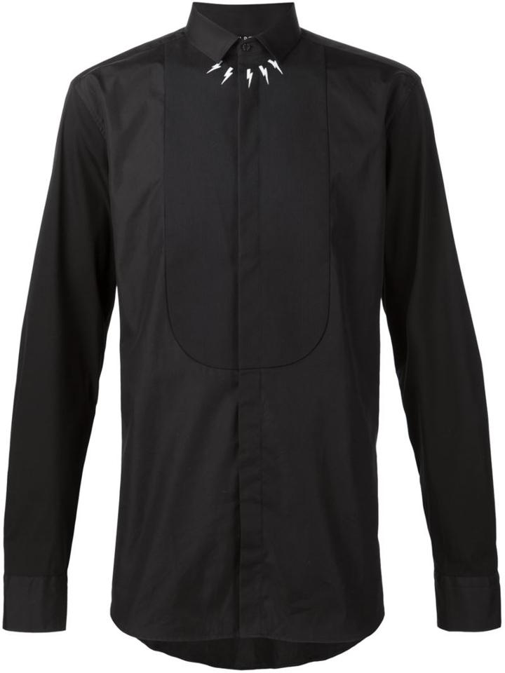 Neil Barrett Lightning Bolt Printed Bib Shirt, Men's, Size: 40, Black, Cotton