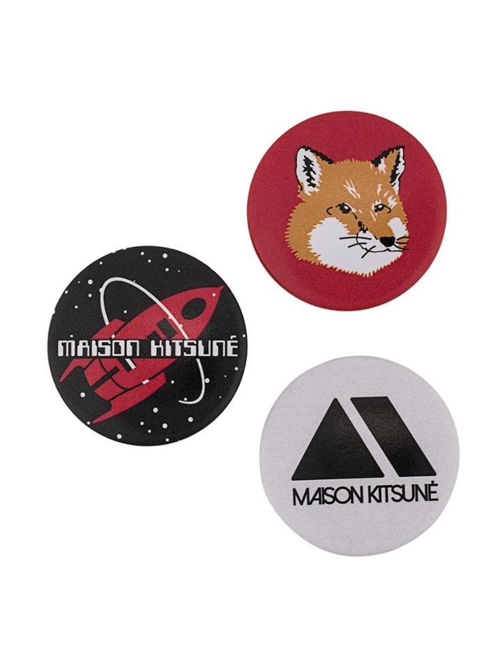 Maison Kitsuné Set Of Three Badges - Black