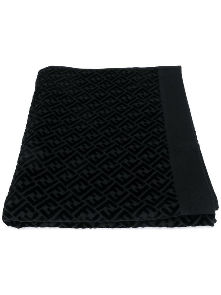 Fendi Jacquard Ff Logo Beach Towel - Black