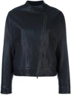 Brunello Cucinelli Collarless Asymmetric Zip Jacket, Women's, Size: 42, Black, Silk/leather/acetate/brass
