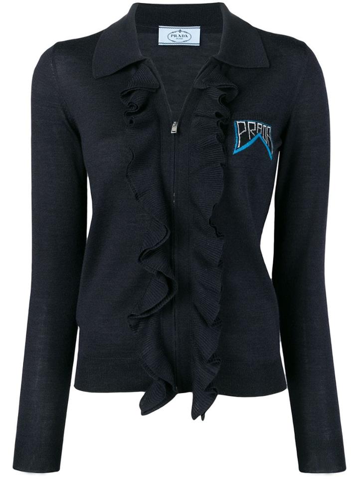 Prada Ruffled Knitted Cardigan - Blue