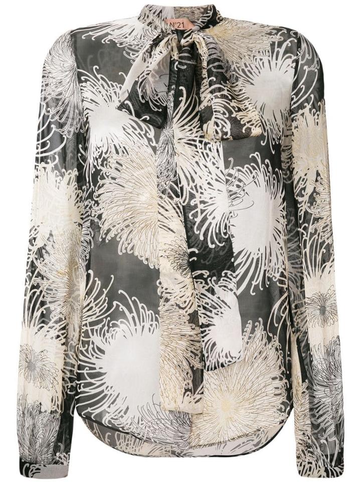 Nº21 Printed Pussy-bow Blouse - Neutrals