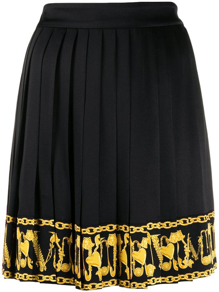 Versace Printed Trim Pleated Skirt - Black