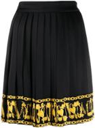 Versace Printed Trim Pleated Skirt - Black