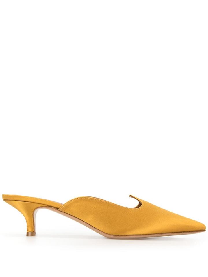 Le Monde Beryl Satin Kitten Heel Mules - Gold