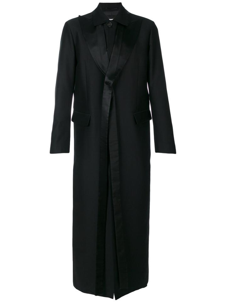 Dsquared2 Satin Lapel Long Coat - Black
