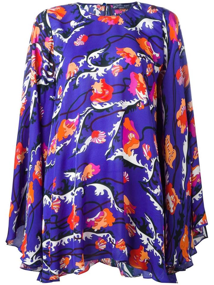 Emilio Pucci Floral Print Oversized Blouse, Women's, Size: 42, Blue, Silk