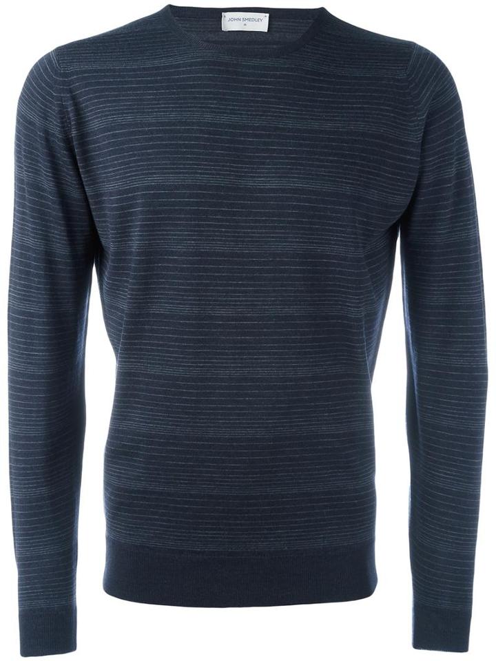 John Smedley Striped Jumper, Men's, Size: Large, Blue, Merino