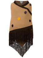 Babjades Embroidered Fringed Wide Scarf, Women's, Brown, Leather/cashmere