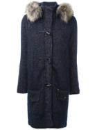 Bark Raccoon Fur Trimmed Chunky Knit Cardi-coat, Women's, Size: Small, Blue, Polyamide/polyester/mohair