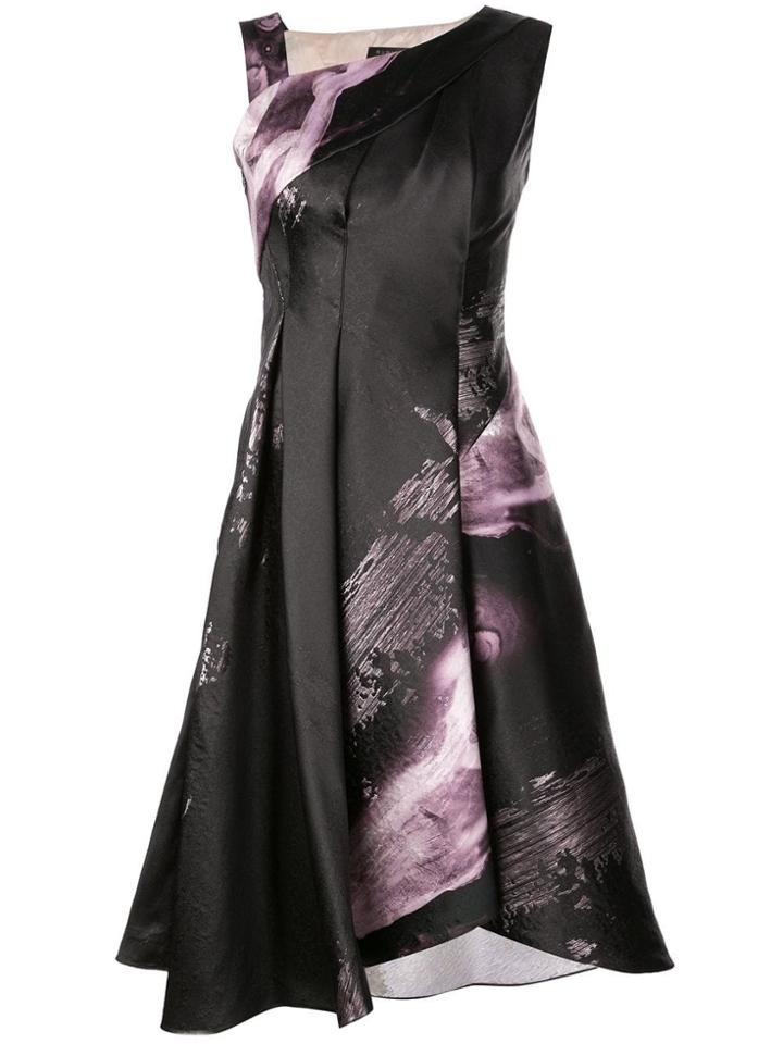 Rubin Singer Floral A-line Dress With Asymmetrical Neckline - Black