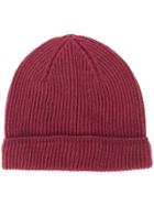 Canali Ribbed Knit Beanie - Red