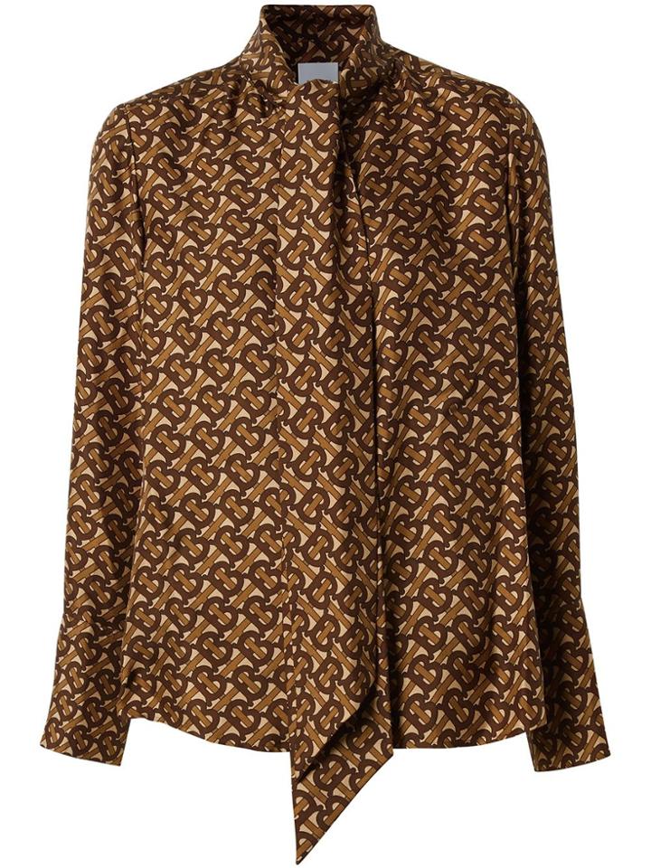 Burberry Monogram Pussy-bow Shirt - Brown