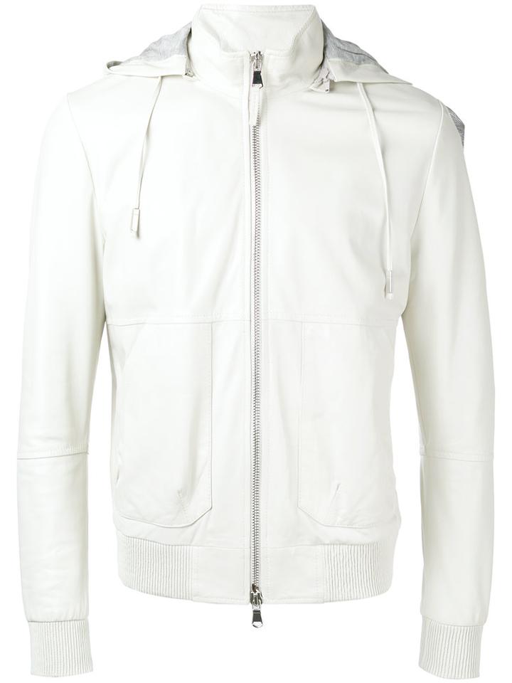 Eleventy Zip Up Hooded Jacket, Men's, Size: 50, White, Cotton/lamb Skin/spandex/elastane/polyester