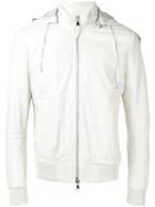 Eleventy Zip Up Hooded Jacket, Men's, Size: 50, White, Cotton/lamb Skin/spandex/elastane/polyester