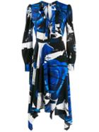 Alexander Mcqueen Graphic Floral-print Asymmetric Dress - Blue