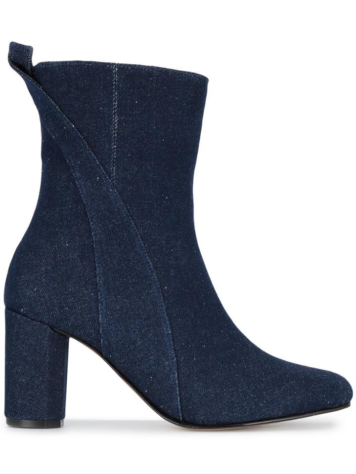 Ganni Denim Joan 75 Mid Calf Boots - Blue