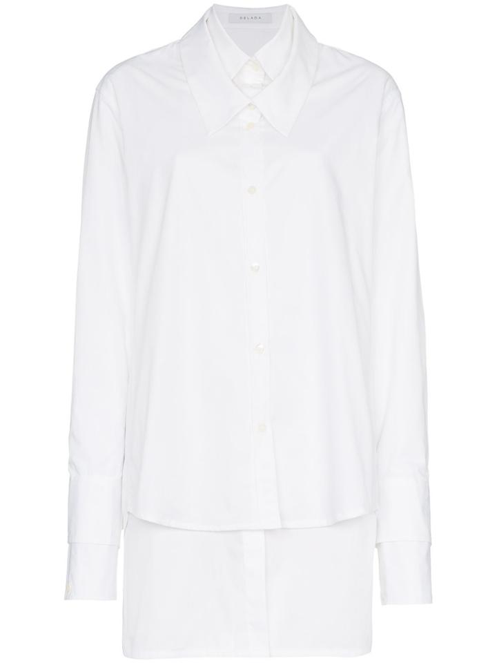 Delada Double Oversized Cotton Long Sleeve Shirt - White