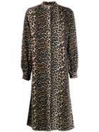 Ganni Boxy Leopard Print Shirt Dress - Brown