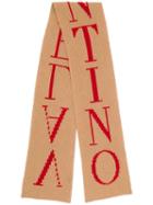Valentino Logo Print Ribbed Scarf - Neutrals