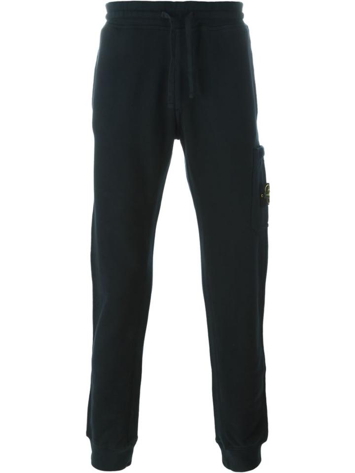 Stone Island Logo Patch Track Pants, Men's, Size: Large, Blue, Cotton