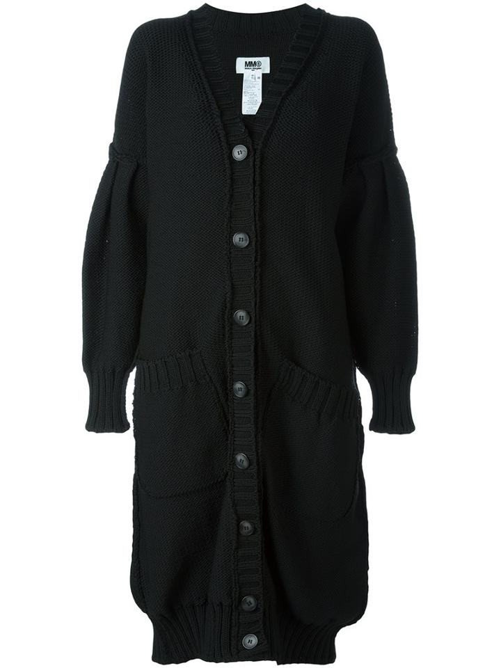 Mm6 Maison Margiela Long Cardigan, Women's, Size: Small, Black, Polyester
