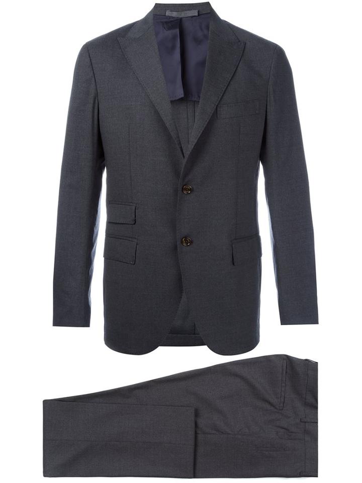 Eleventy Fitted Two Piece Suit, Men's, Size: 54, Grey, Silk/spandex/elastane/viscose/wool