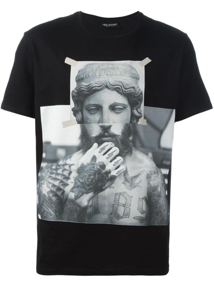 Neil Barrett Statue Print T-shirt, Men's, Size: Small, Black, Cotton