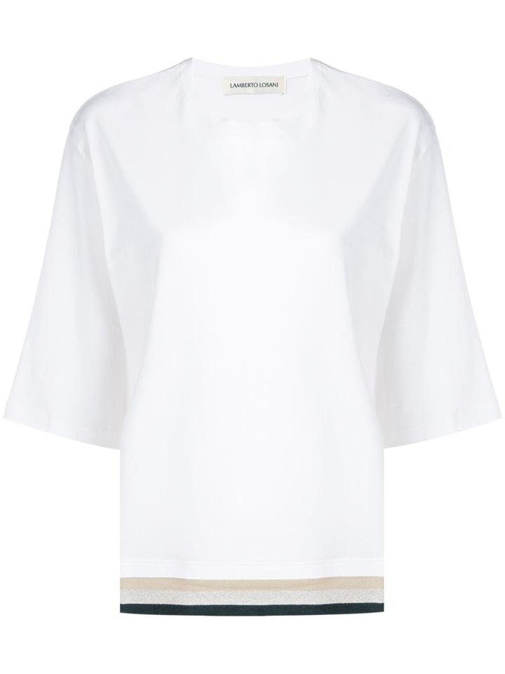 Lamberto Losani Striped Hem Loose T-shirt - White