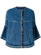 Bazar Deluxe Cropped Sleeves Denim Jacket, Women's, Size: 42, Blue, Cotton