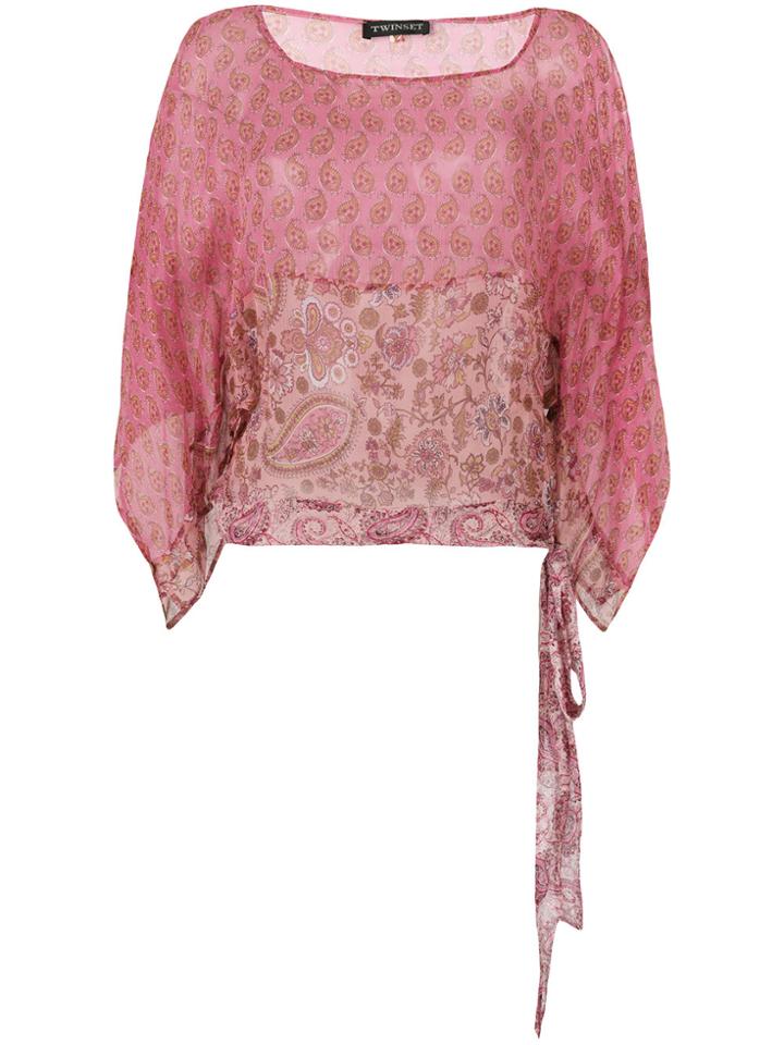 Twin-set Sheer Patterned Blouse - Pink & Purple