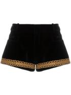 Saint Laurent Velvet Brocade-trim Shorts - Black