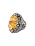 Lyly Erlandsson Yellow Winter Leaf Engraved Ring - Metallic