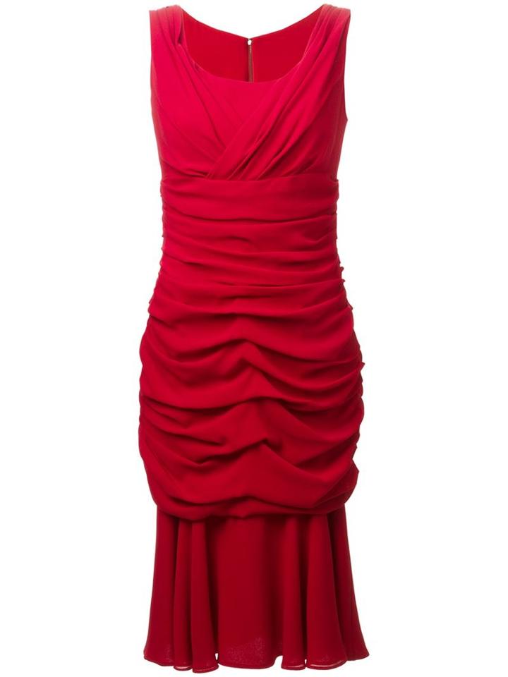 Dolce & Gabbana Ruched Dress, Women's, Size: 42, Red, Silk