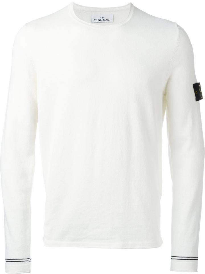 Stone Island Arm Patch Jumper, Men's, Size: Large, White, Cotton