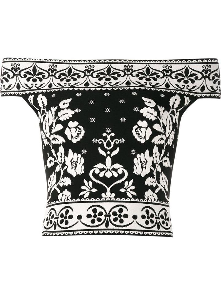Alexander Mcqueen Floral Jacquard Off-shoulder Top, Women's, Size: Medium, Viscose/polyester/polyamide/spandex/elastane