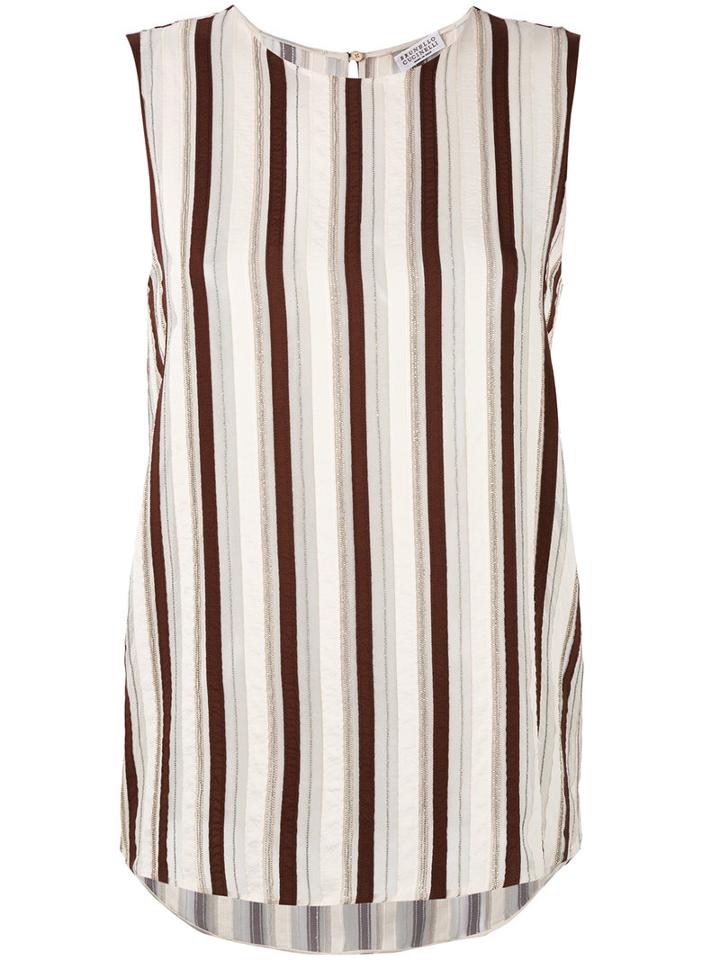 Brunello Cucinelli - Striped Tank Top - Women - Silk - S, Nude/neutrals, Silk