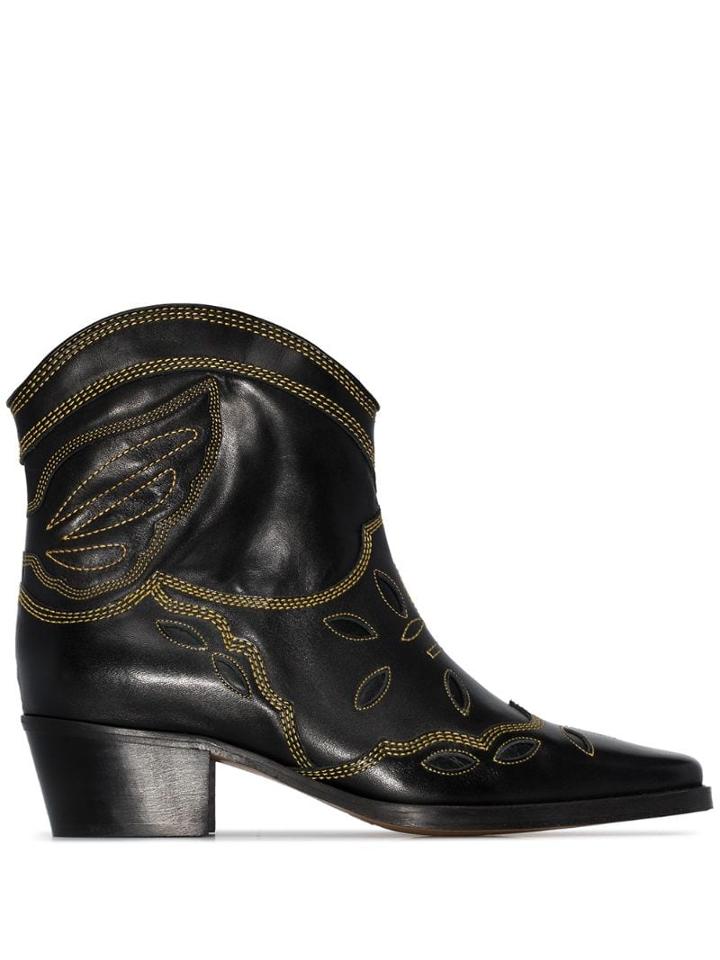 Ganni Low Texas 40mm Cowboy Boots - Black