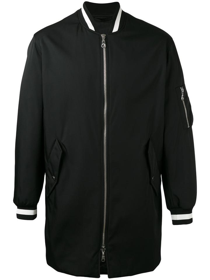 Kenzo Long Tonal Logo Bomber Jacket, Men's, Size: Xl, Black, Cotton/polyamide/polyester/viscose