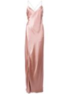 Michelle Mason Strappy Wrap Gown - Pink