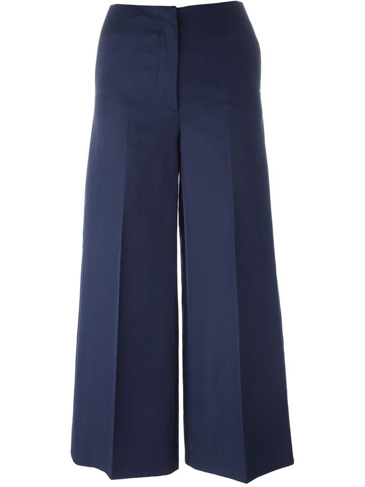 Sonia Rykiel Wide Leg Cropped Trousers, Women's, Size: 38, Blue, Cotton/linen/flax