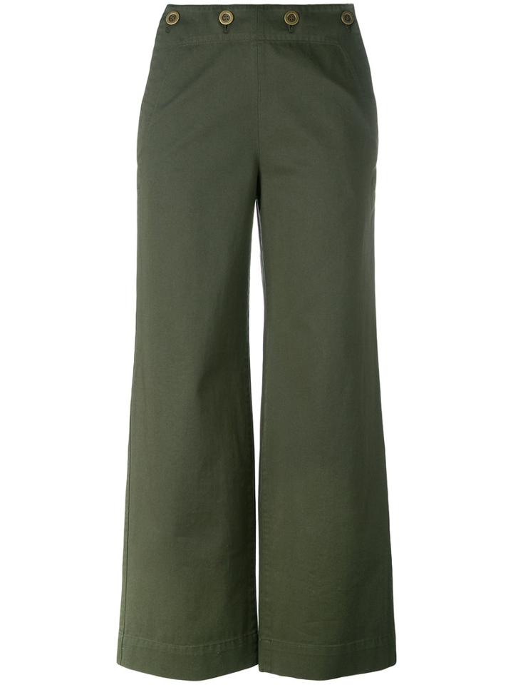Theory Cropped Wide Leg Trousers, Women's, Size: 4, Green, Cotton