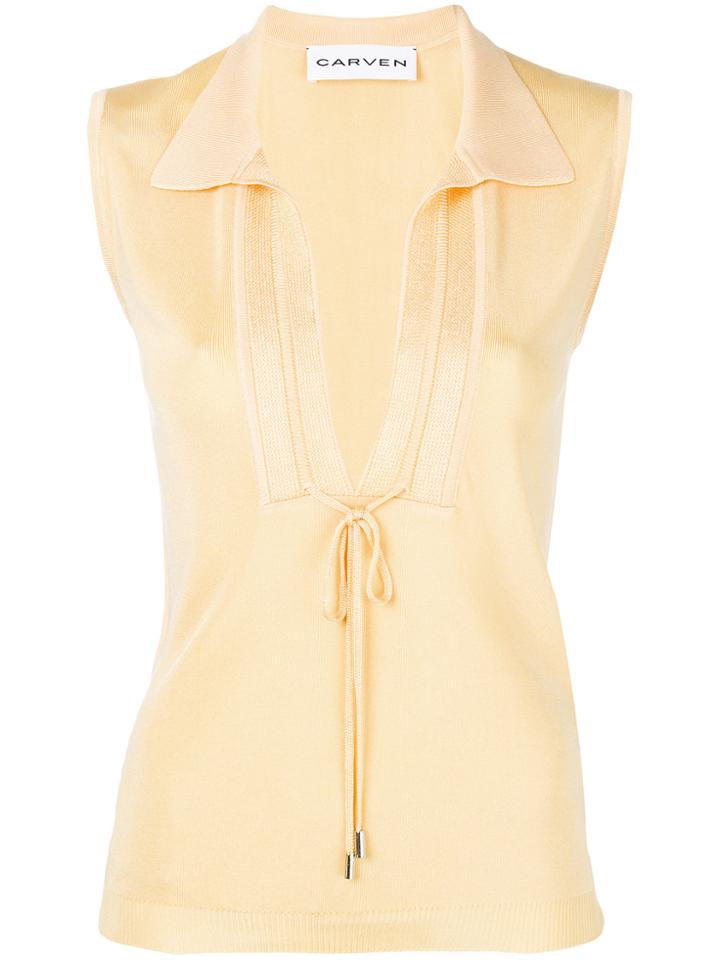 Carven Plunge Neck Top - Yellow & Orange