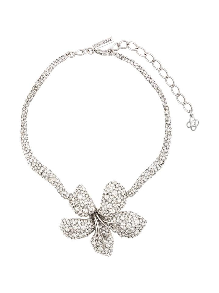 Oscar De La Renta Embellished Flower Necklace - Silver